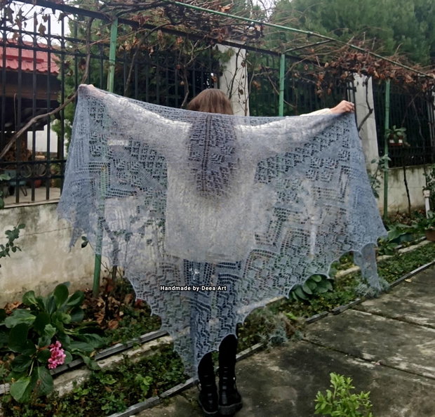 Sal tricotat albastru denim, mohair cu matase