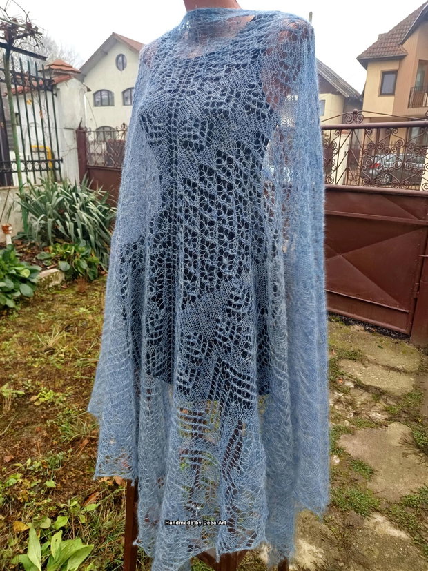 Sal tricotat albastru denim, mohair cu matase