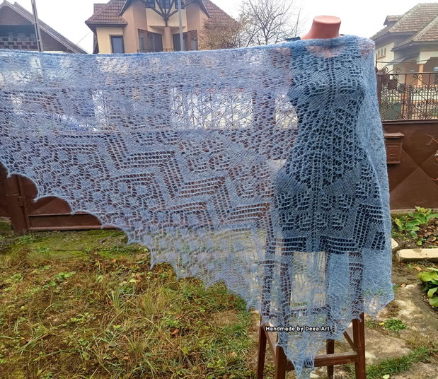 Sal tricotat albastru denim, mohair cu matase