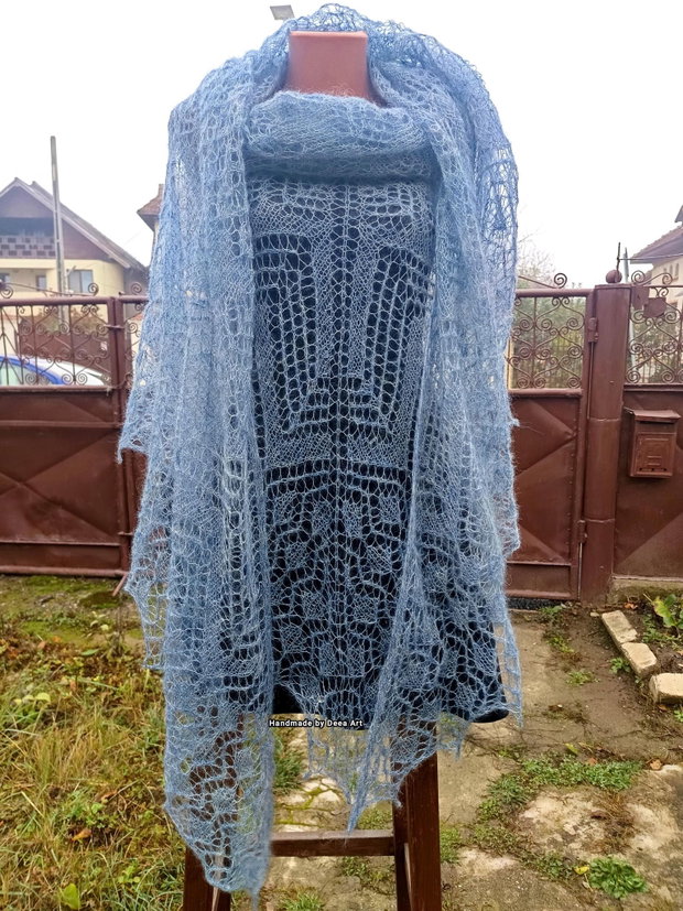 Sal tricotat albastru denim, mohair cu matase