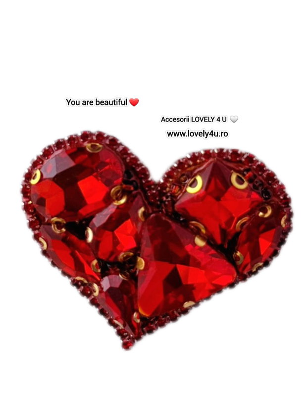 Bijuterii Inimă model unicat- brosa handmade inima roșie, idei cadou pentru ea, mesaj verso: Believe in Yourself, You are beautiful, You are enough, Today is a perfect day to be happy.