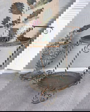 Carucior ceai Shabby Chic din metal antichizat