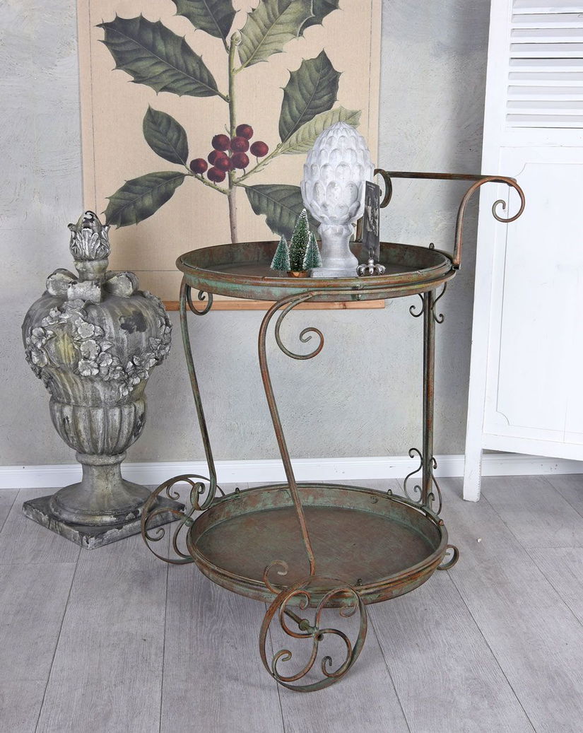 Carucior ceai Shabby Chic din metal antichizat