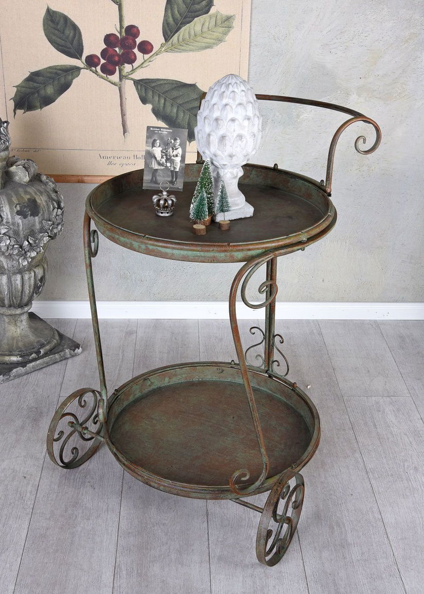 Carucior ceai Shabby Chic din metal antichizat