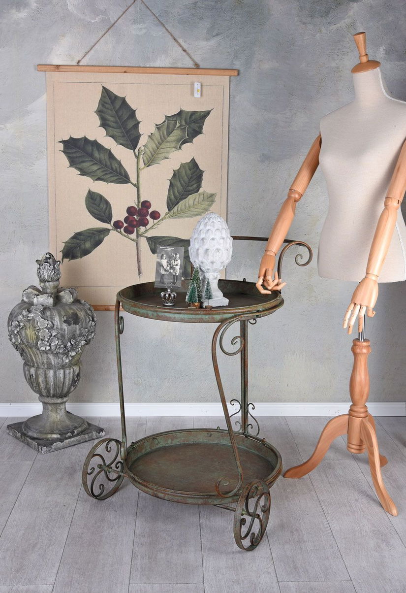 Carucior ceai Shabby Chic din metal antichizat