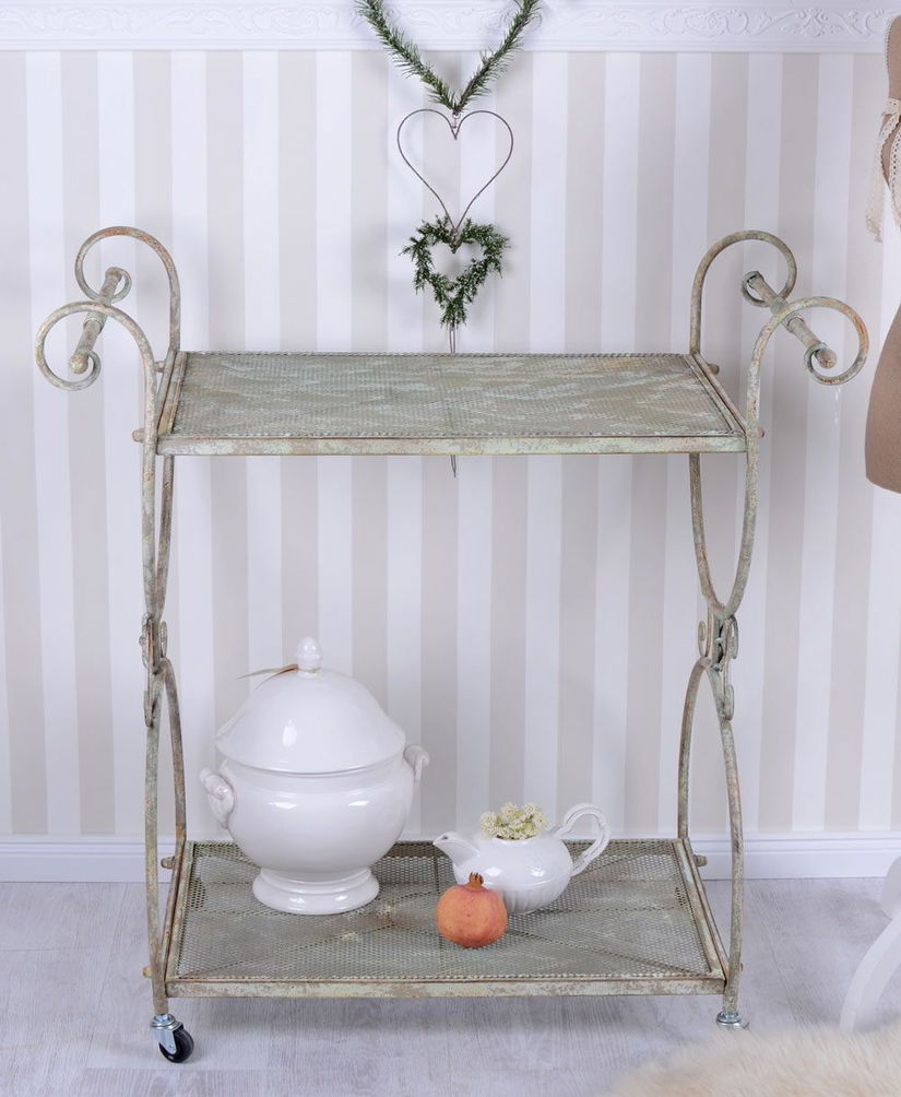 Carucior ceai Shabby Chic din metal antichizat