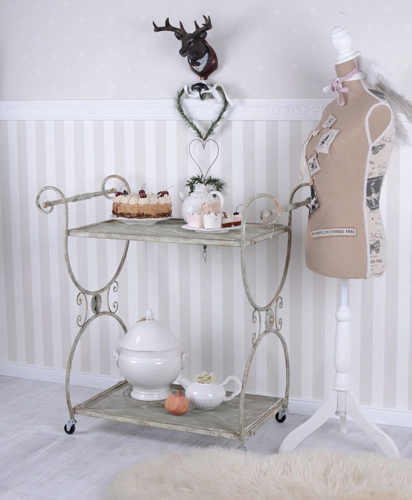 Carucior ceai Shabby Chic din metal antichizat