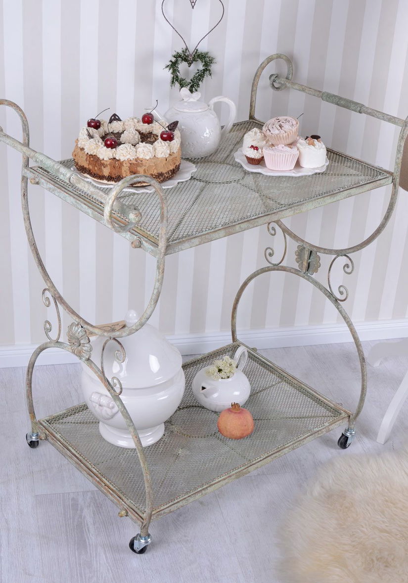 Carucior ceai Shabby Chic din metal antichizat