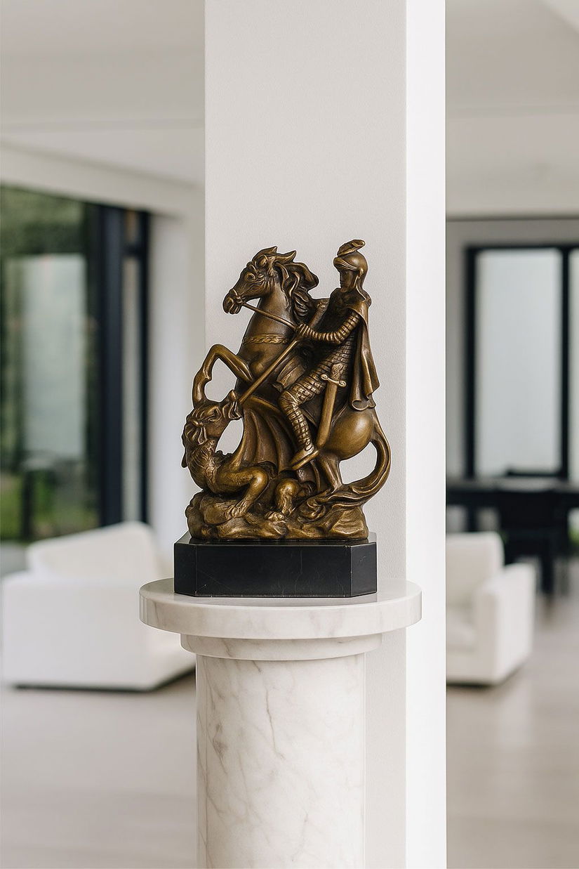 Arhanghelul Mihail-statueta din bronz cu soclu din marmura