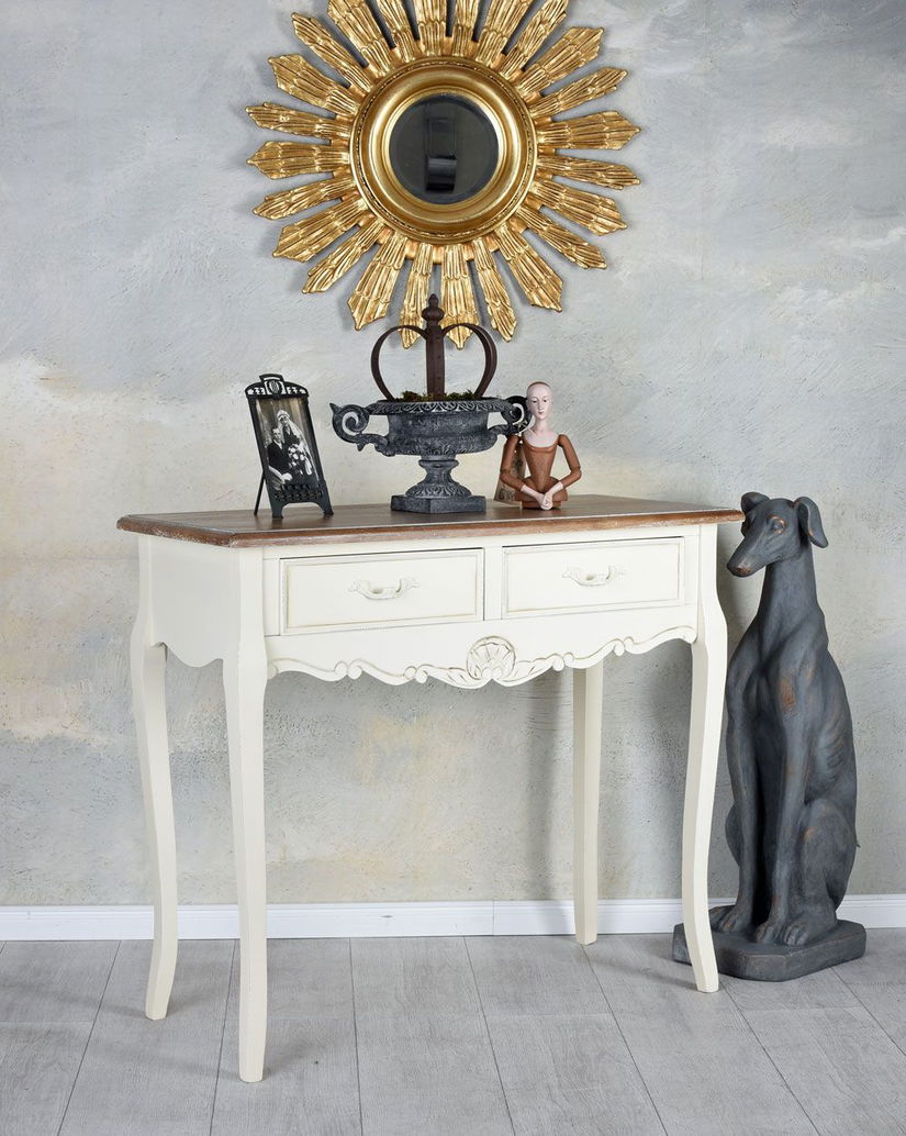 Consola Shabby Chic alba cu blat bej