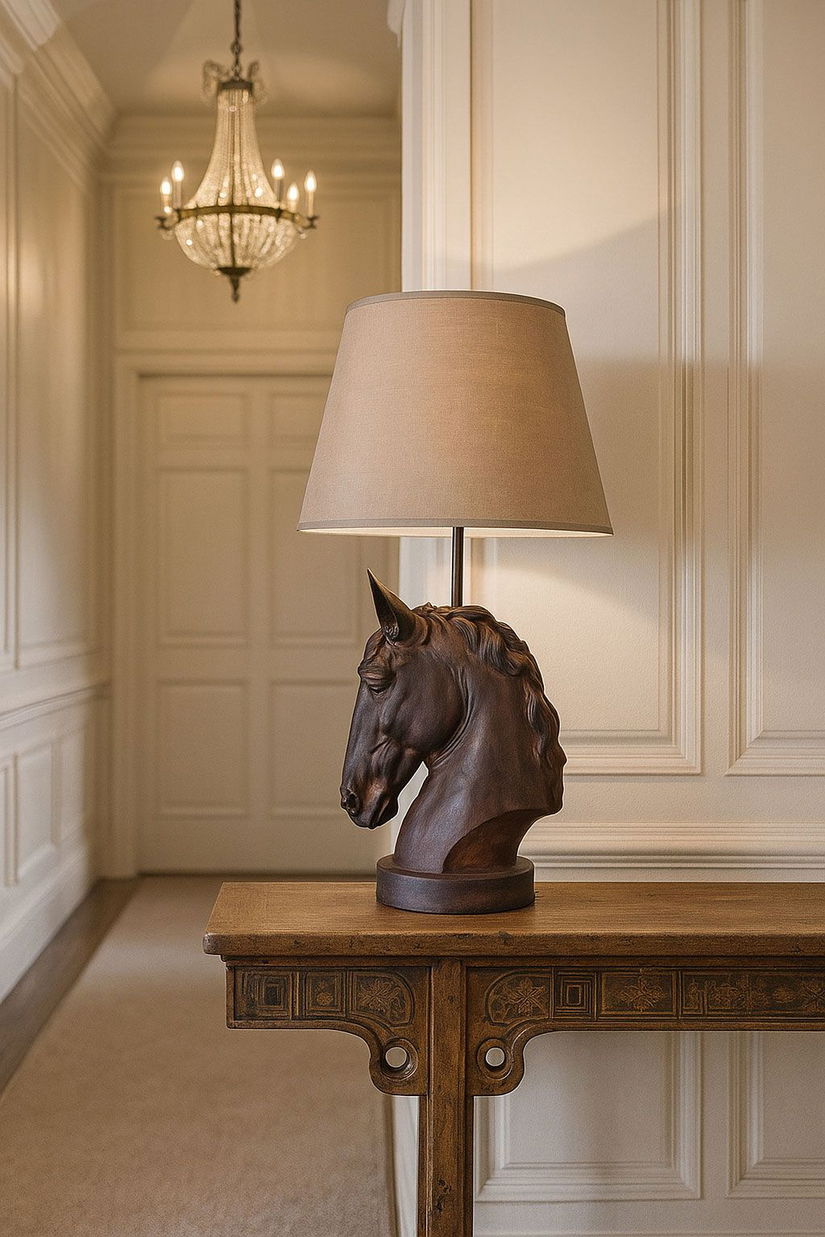 Lampa de masa cu un bust de cal