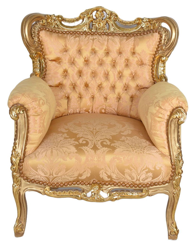 Fotoliu baroc din lemn masiv auriu cu tapiterie matase