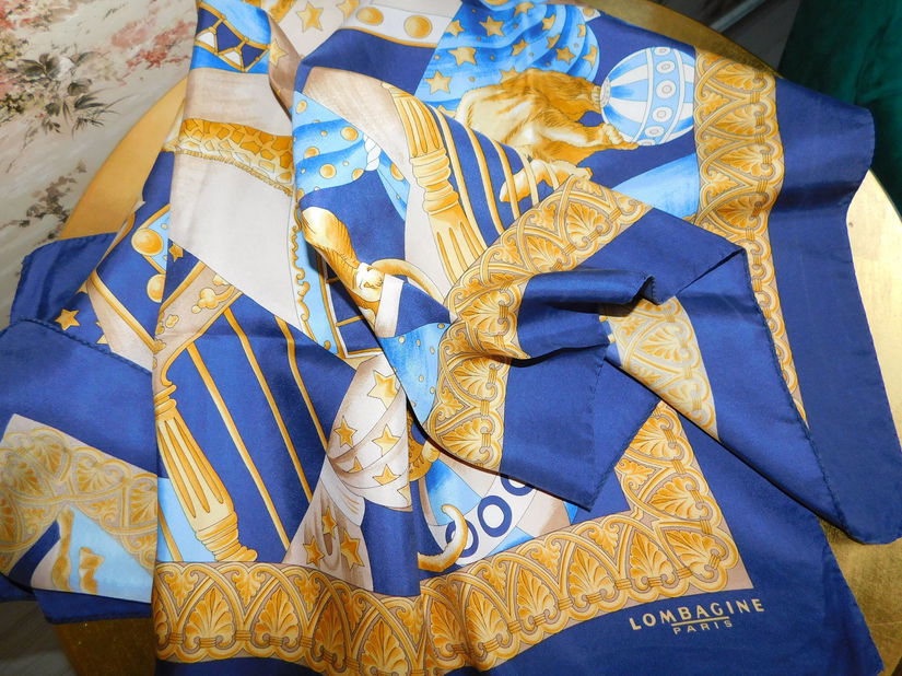 Lombagine Paris, esarfa vintage matase naturala 90 x 90 cm