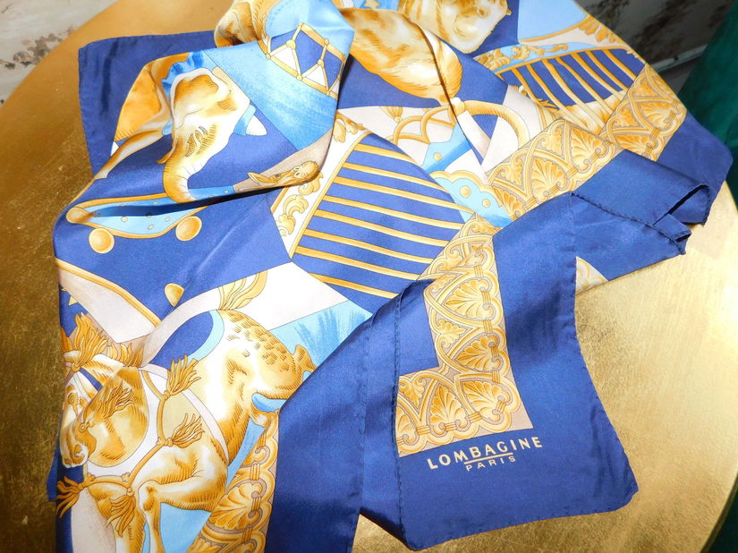 Lombagine Paris, esarfa vintage matase naturala 90 x 90 cm