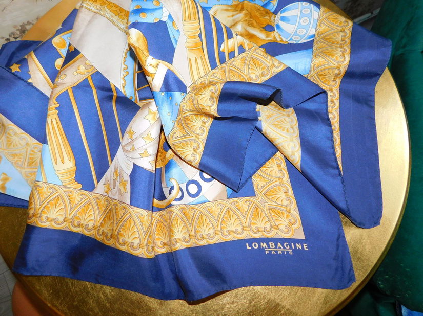 Lombagine Paris, esarfa vintage matase naturala 90 x 90 cm