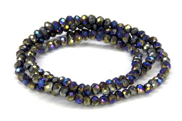 Cristale din sticla, rondelle, opace, electroplacate, 3x2.5 mm, multicolore-UA07