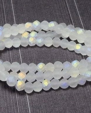 Cristale din sticla, rondelle, 3.5x3 mm, frosted, AB, albe
