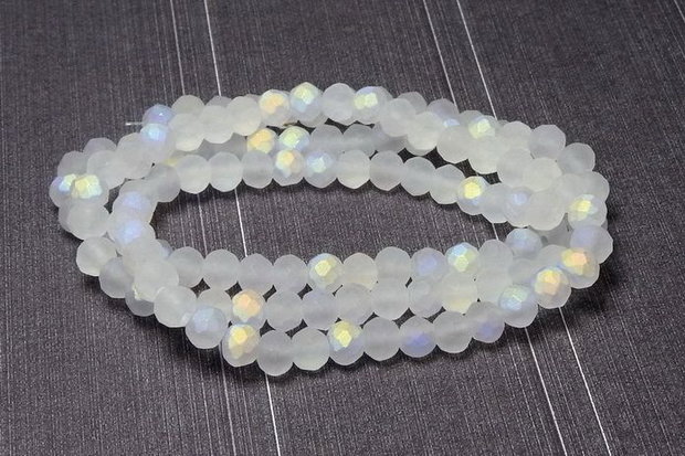 Cristale din sticla, rondelle, 3.5x3 mm, frosted, AB, albe