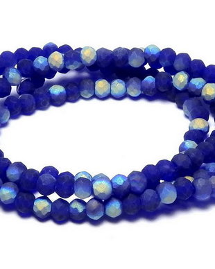 Cristale din sticla, rondelle, 3.5x3 mm, frosted, AB, safir