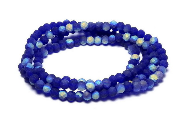 Cristale din sticla, rondelle, 3.5x3 mm, frosted, AB, safir