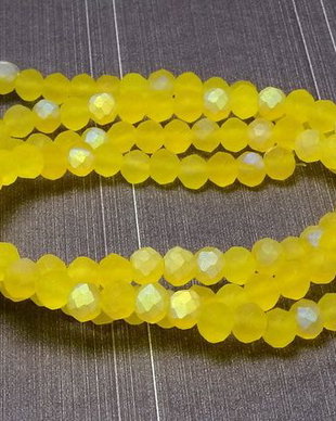 Cristale din sticla, rondelle, 3.5x3 mm, frosted, AB, galbene