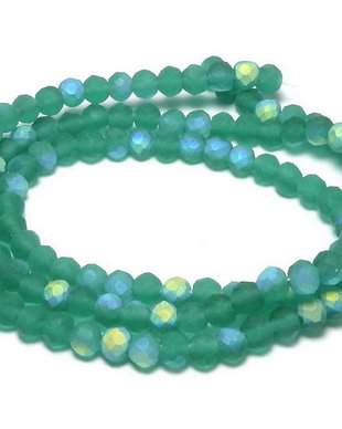 Cristale din sticla, rondelle, 3.5x3 mm, frosted, AB, verde marin
