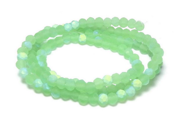 Cristale din sticla, rondelle, 3.5x3 mm, frosted, AB, verde deschis