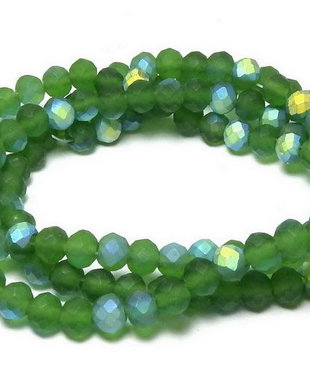 Cristale din sticla, rondelle, 3.5x3 mm, frosted, AB, verde inchis