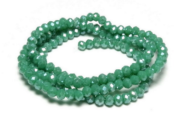 Cristale din sticla, rondelle, 3x2.5 mm, opace, lucioase, verde marin