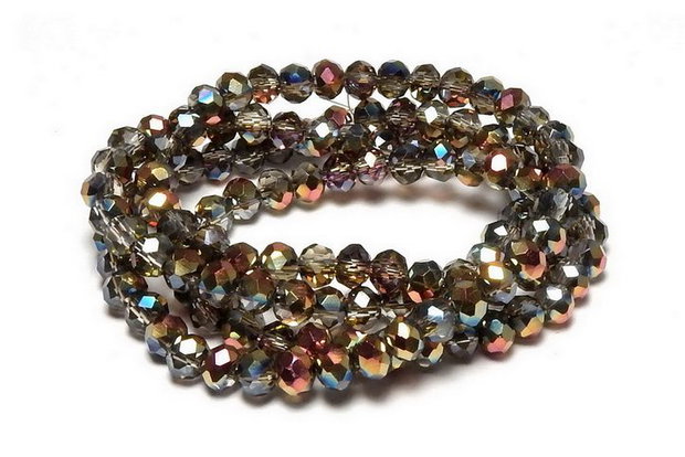 Cristale din sticla, rondelle, 3.5x3 mm, AB, rose gold