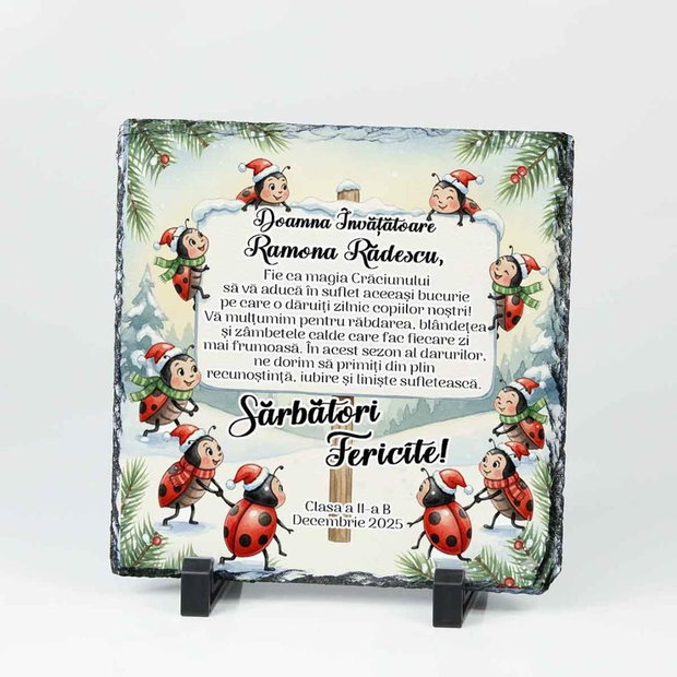 Placă de ardezie personalizată pentru învățătoare Clasa Buburuzelor | Cadou de Crăciun