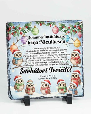 Placă de ardezie personalizată pentru învățătoare  Clasa Bufnițelor | Cadou de Crăciun