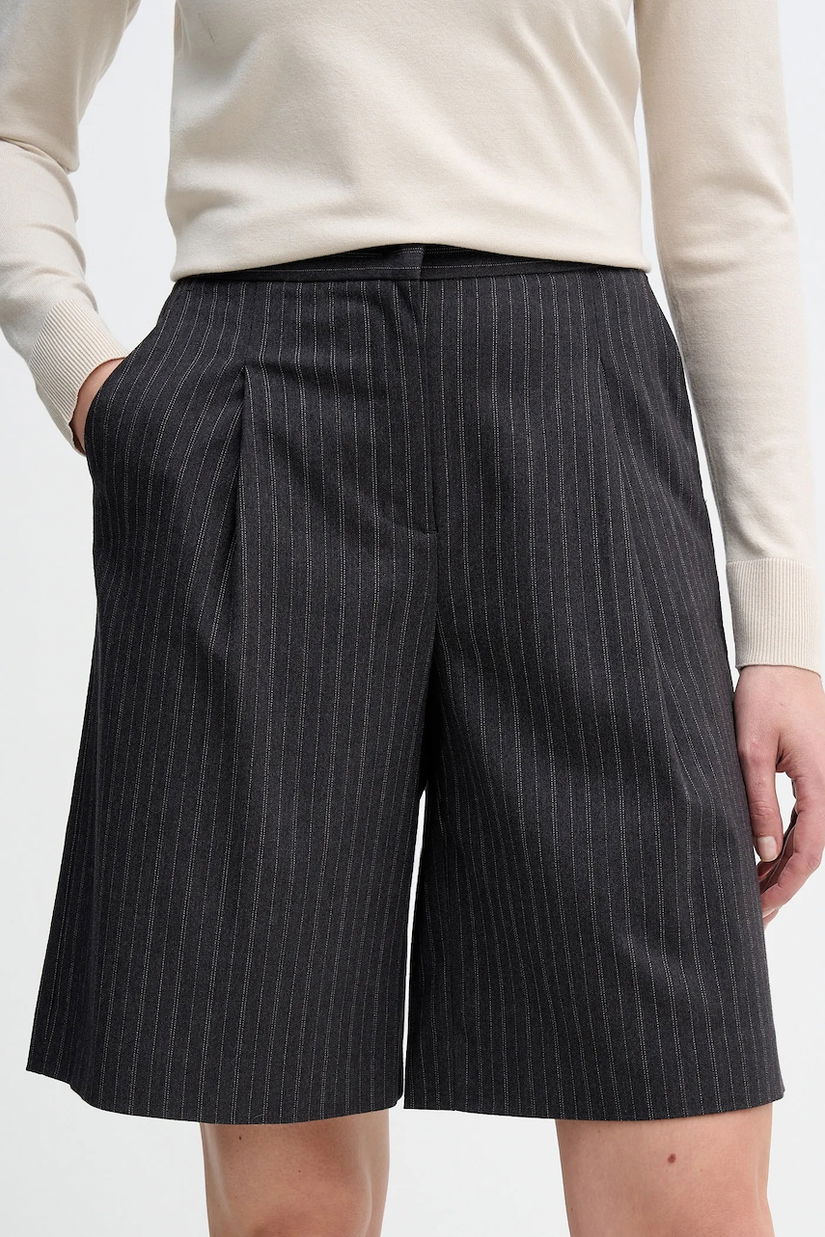 Sisley pantaloni scurți culoarea gri, high waist, 409YL901S