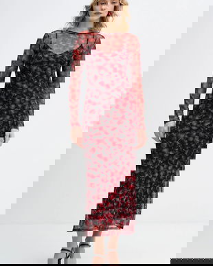 Never Fully Dressed rochie Cherry Mesh Soho culoarea bordo, maxi, mulata, NFDDR3167