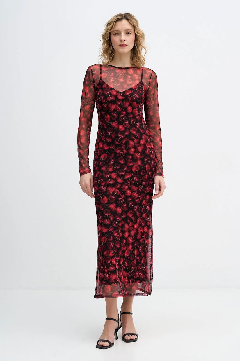 Never Fully Dressed rochie Cherry Mesh Soho culoarea bordo, maxi, mulata, NFDDR3167