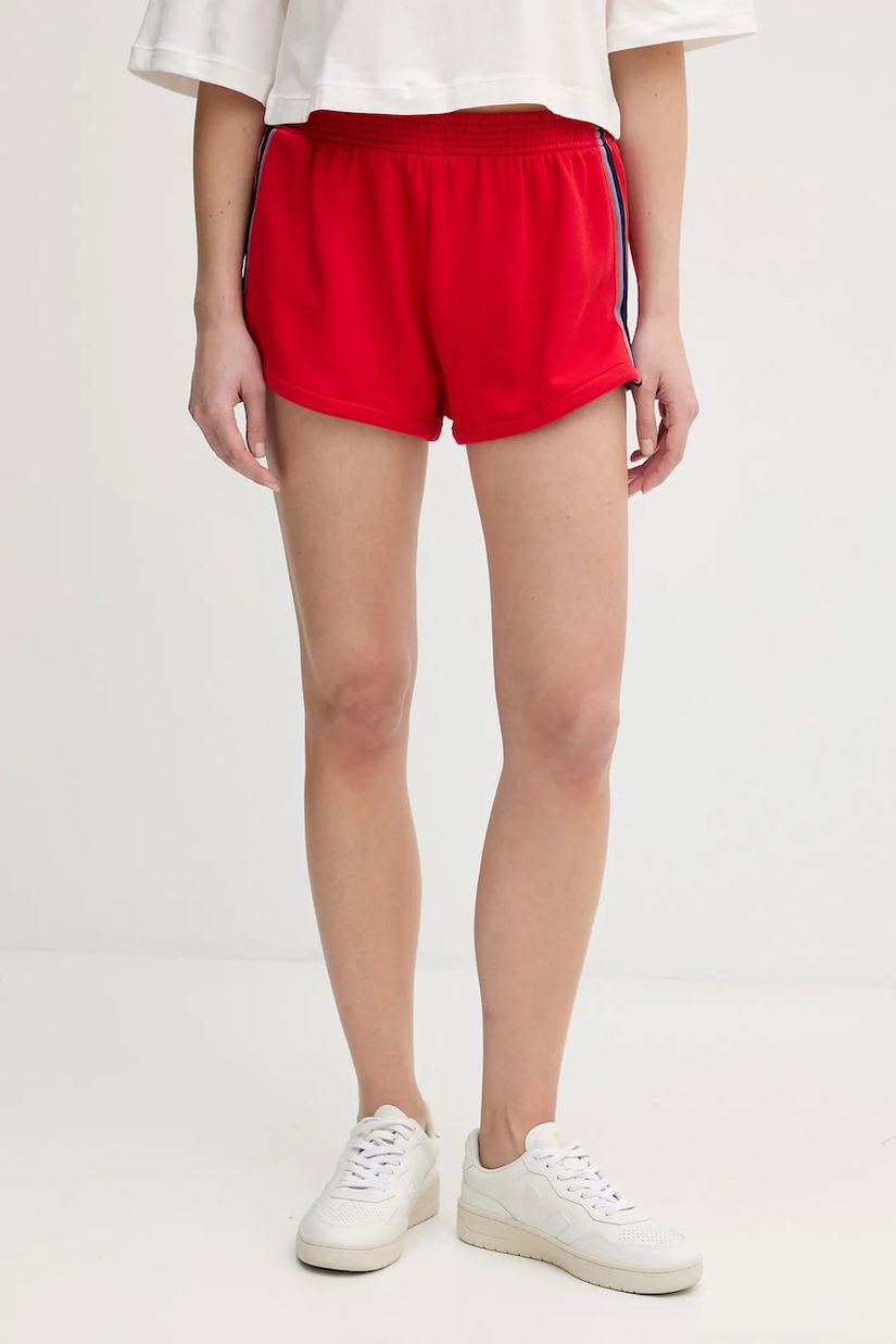 United Colors of Benetton pantaloni scurți din bumbac x Stranger Things culoarea roșu, cu imprimeu, high waist, 33NVD900B