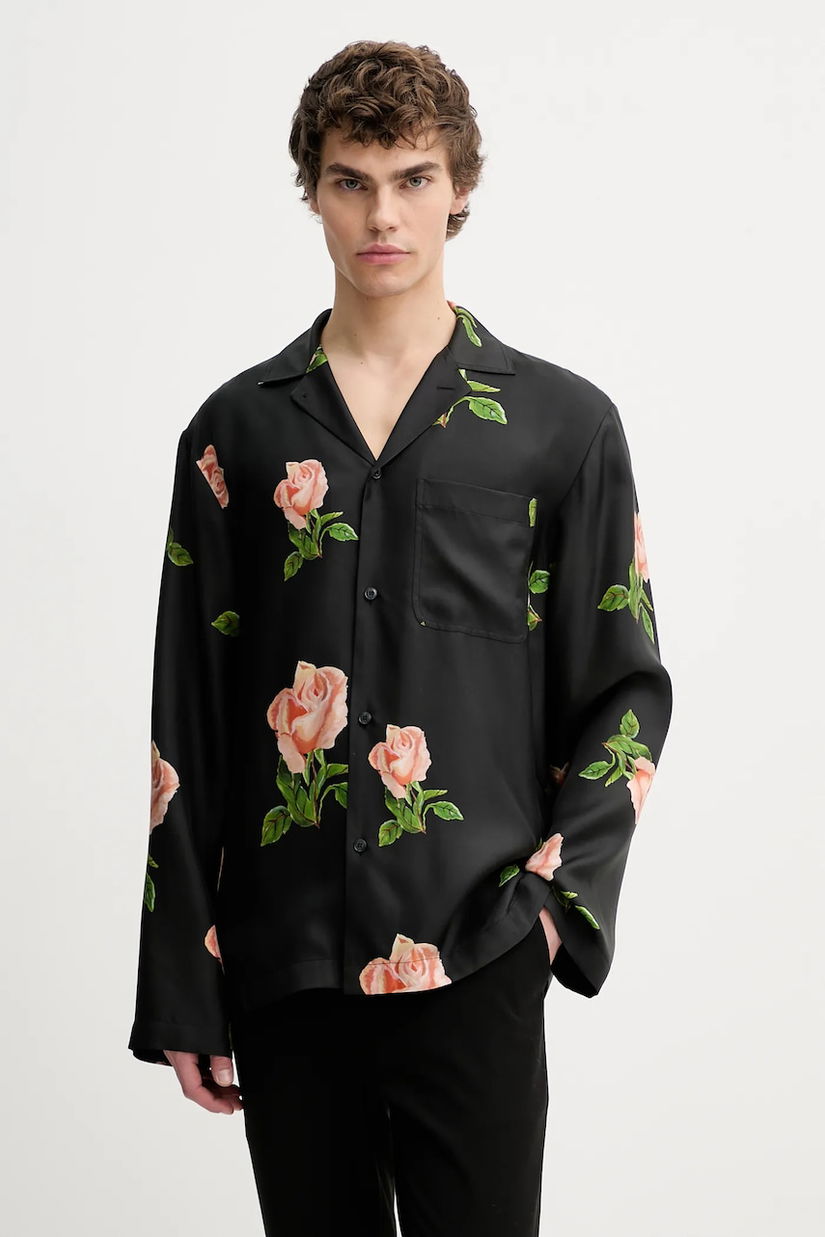 Nanushka cămașă de matase NM25PFTP01499 culoarea negru, relaxed, JAMAR