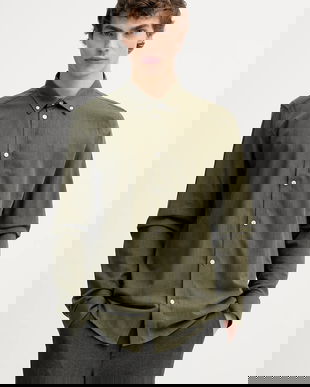 Les Deux cămașă din bumbac culoarea verde, cu guler button-down, regular, 1001696