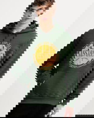 Les Deux hanorac de bumbac culoarea verde, cu glugă, cu imprimeu, 1001292