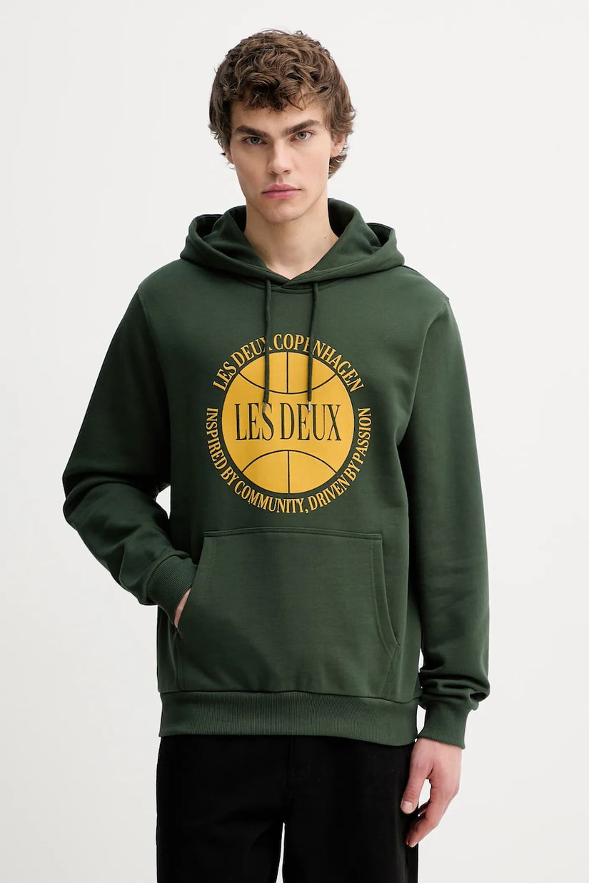 Les Deux hanorac de bumbac culoarea verde, cu glugă, cu imprimeu, 1001292