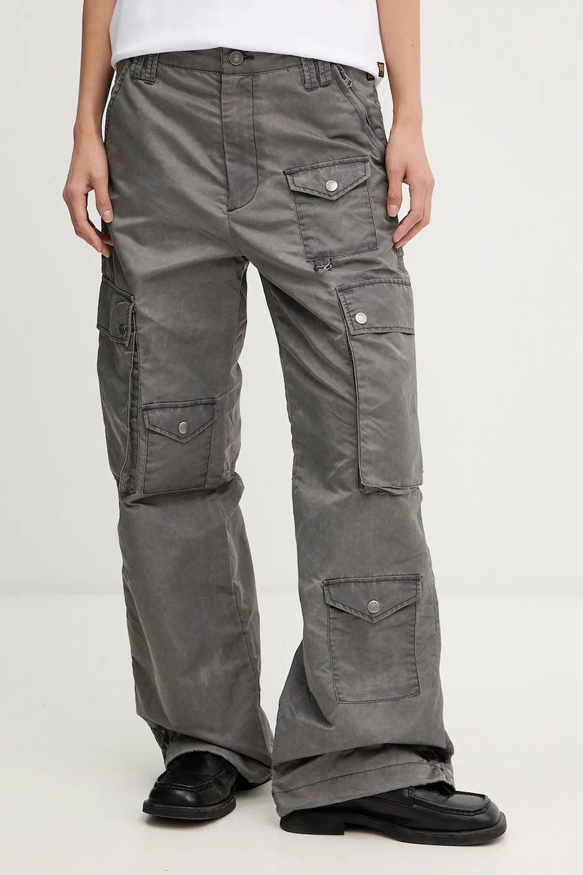 G-Star pantaloni culoarea gri, fason cargo, high waist, D27437-D192