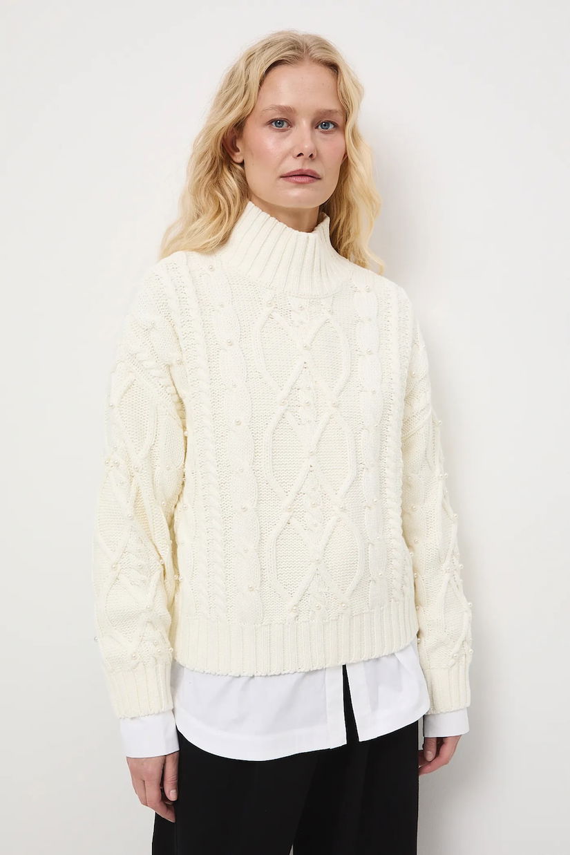 Medicine pulover culoarea bej, călduros, cu turtleneck