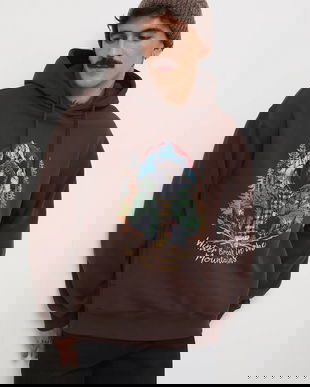 Medicine bluza culoarea maro, cu glugă, cu imprimeu