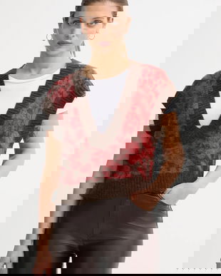 United Colors of Benetton vestă cu o notă de mohair culoare maro pentru femei 1VAAE403E