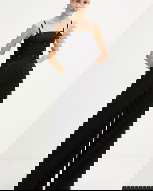 Karl Lagerfeld salopetă cu accesoriu  lnu TAILORED JUMPSUIT negru cu decolteu în formă de diamant B1W13010