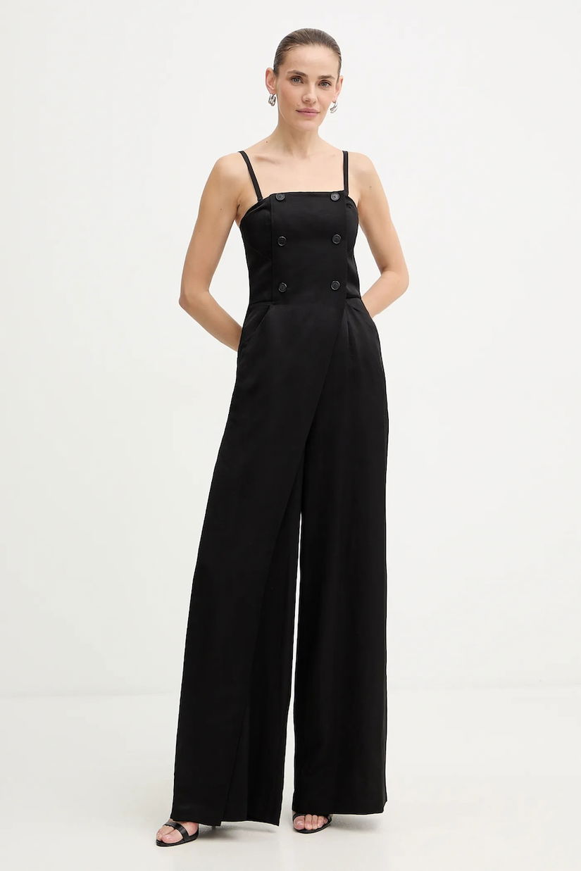 Karl Lagerfeld salopetă cu accesoriu lnu TAILORED JUMPSUIT negru cu decolteu în formă de diamant B1W13010