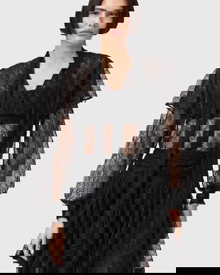 AllSaints bluză de bumbac W060PD negru neted pentru femei