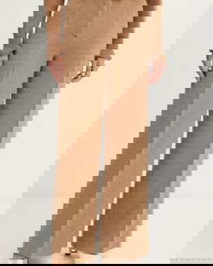 Luisa Spagnoli pantaloni de lână culoarea bej, lat, high waist, 542647