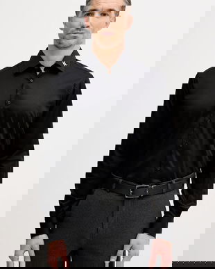 Karl Lagerfeld cămașă culoarea negru, cu guler italian, regular, 561602.605041