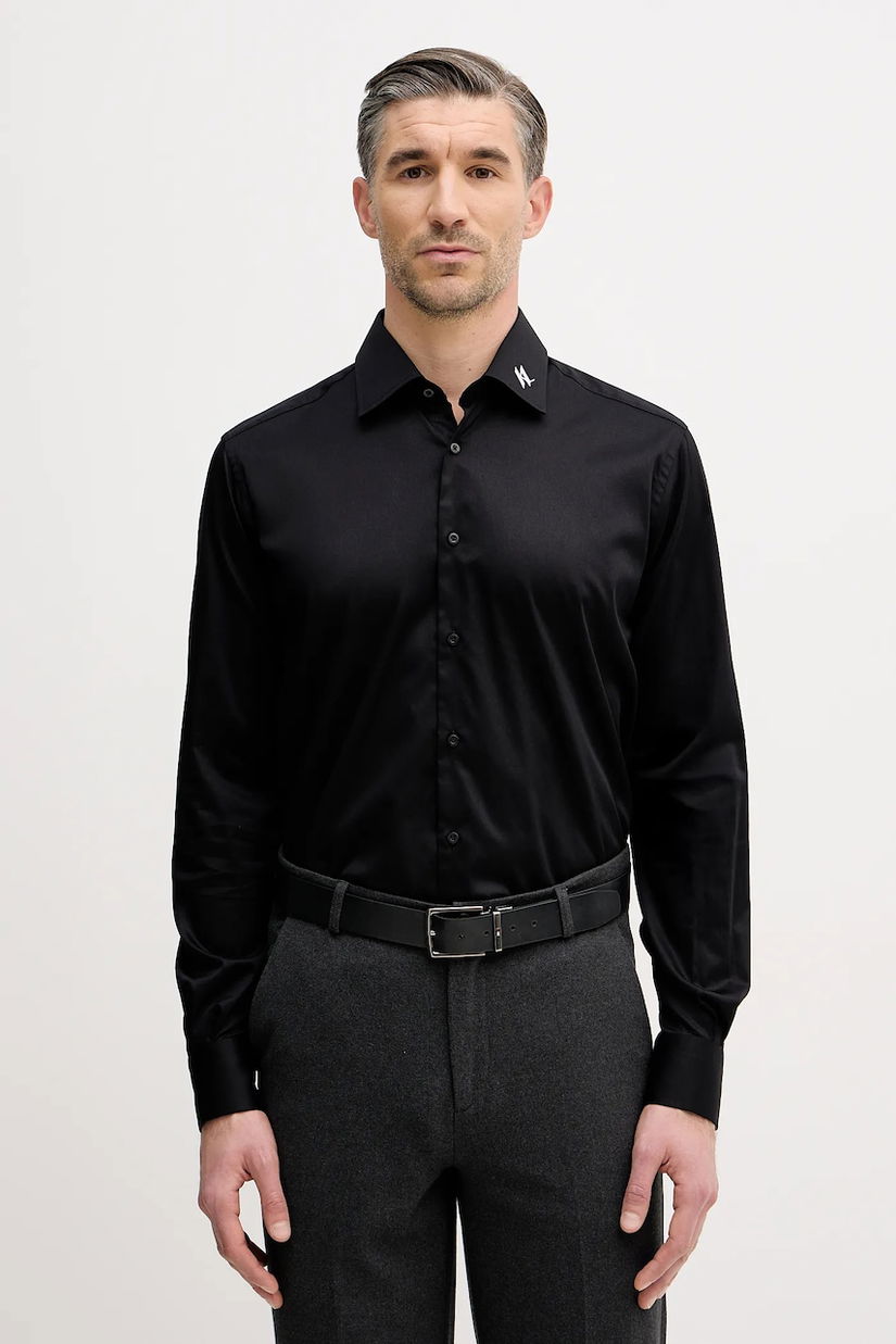 Karl Lagerfeld cămașă culoarea negru, cu guler italian, regular, 561602.605041